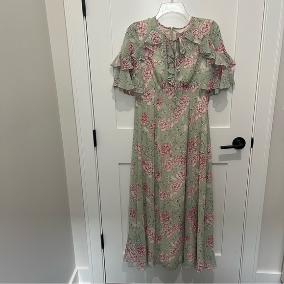 NWT Gal Meets Glam 8 Shelby Mint Green Floral Maxi Dress Ruffle Feminine - Picture 2 of 7